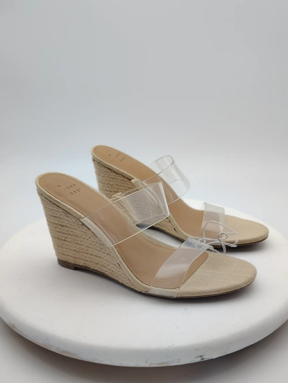 New A New Day Ansel Beige and Clear Double-Strap Slide Mules Size Women's 7